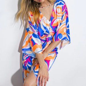 Flying Tomato woven midi kimono dress L